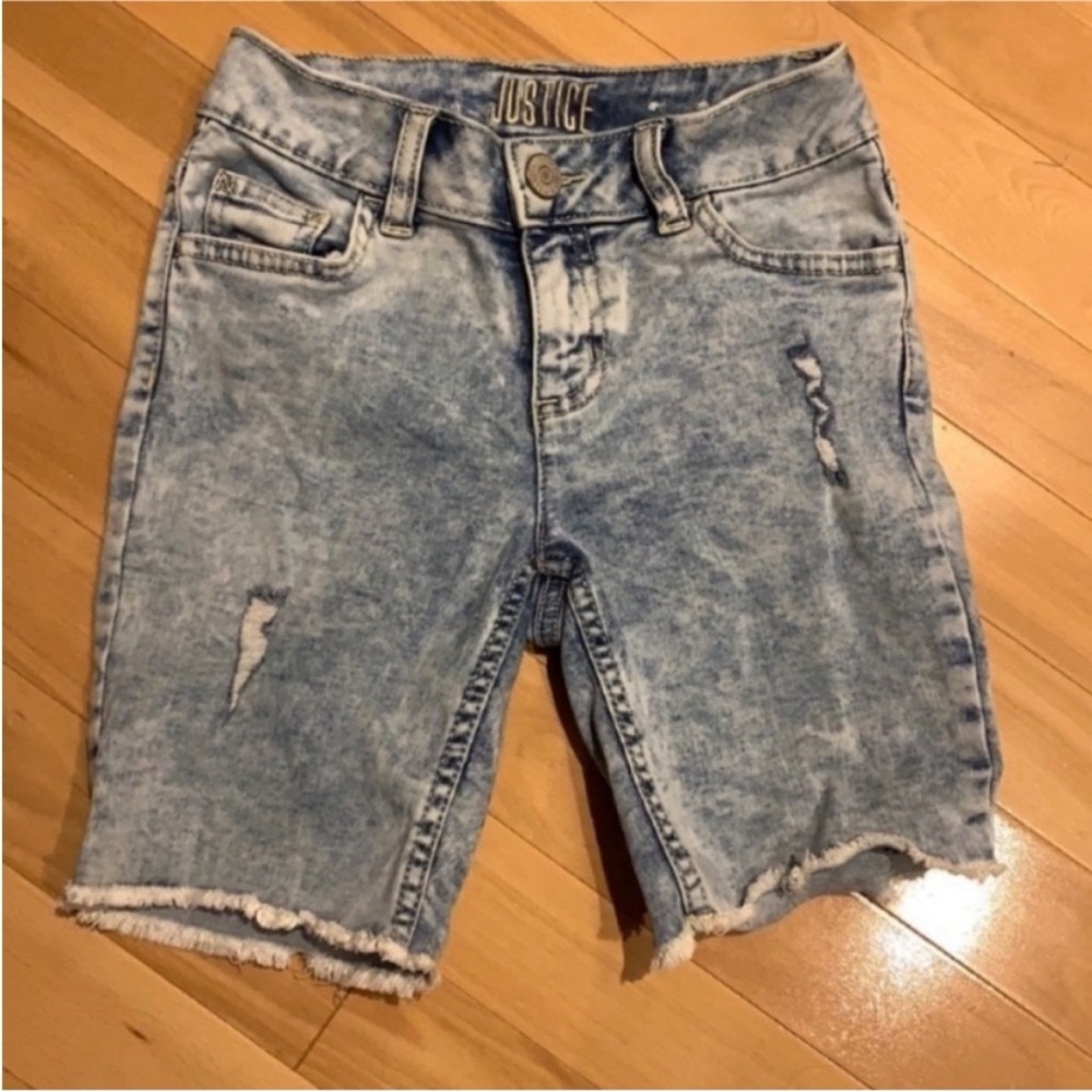 EUC Justice Girl’s Faded distressed wash Jean / denim Bermuda shorts - size 10